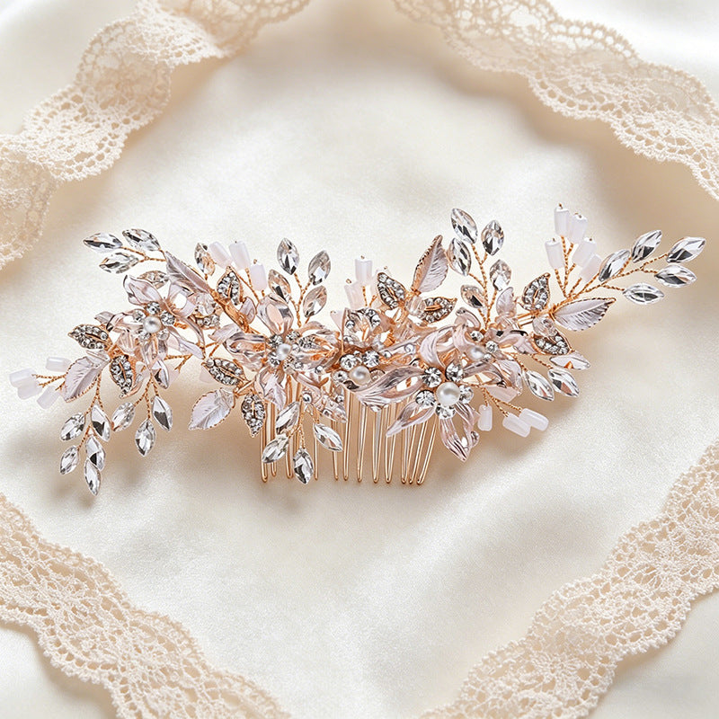 Handmade floral comb with crystal and pearl details