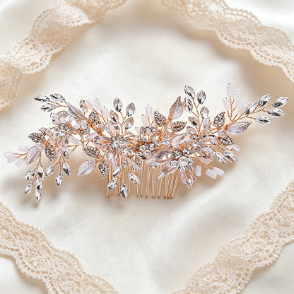Handmade floral comb with crystal and pearl details