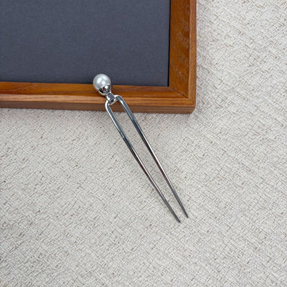 Faux Pearl Silver-Tone Metal U-Pin Hair Fork, additional view 3