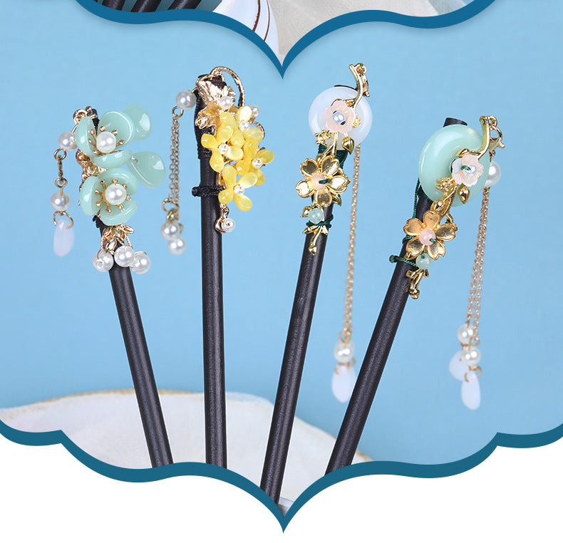 Begonia Blossom Wood Hair Stick with Charms, additional view 5