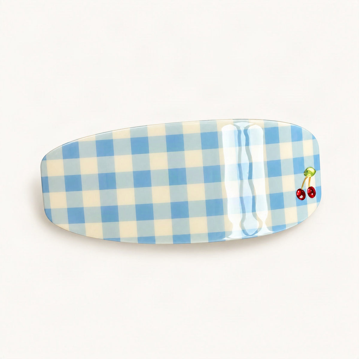 Gingham Acetate Cherry Spring Barrette in Blue & White [FITINY Hair]