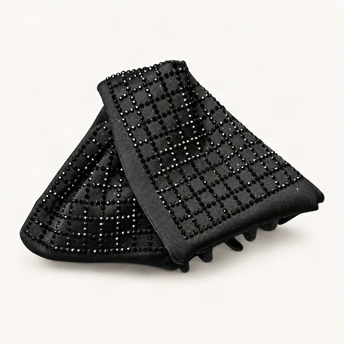 Black satin claw clip with geometric rhinestone detailing [FITINY Hair]