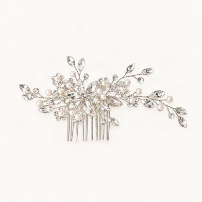 Silver hair comb with marquise-cut crystal accents and faux pearls [FITINY Hair]