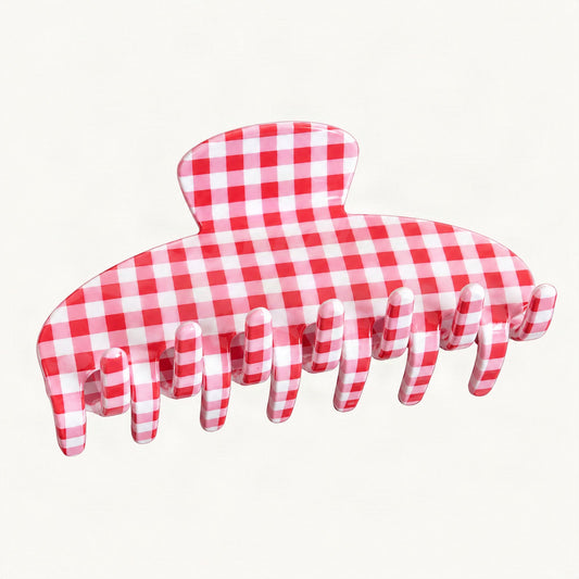 Gingham Acetate Claw Clip in Red & White [FITINY Hair]