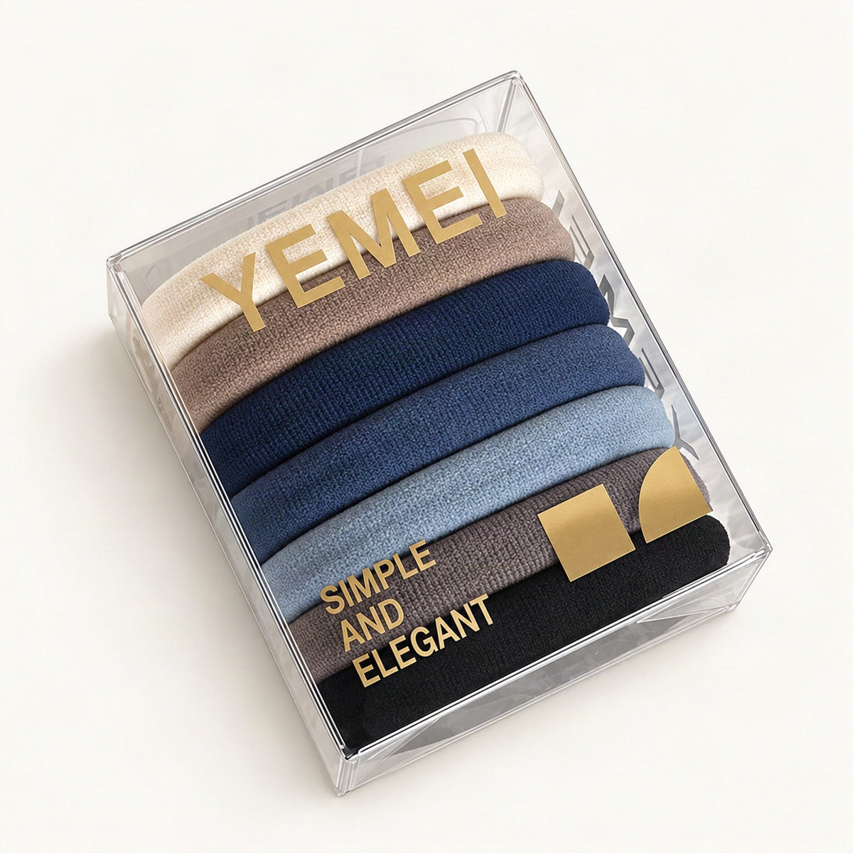 Cream, blue, and brown hair ties in a mixed palette [FITINY Hair]