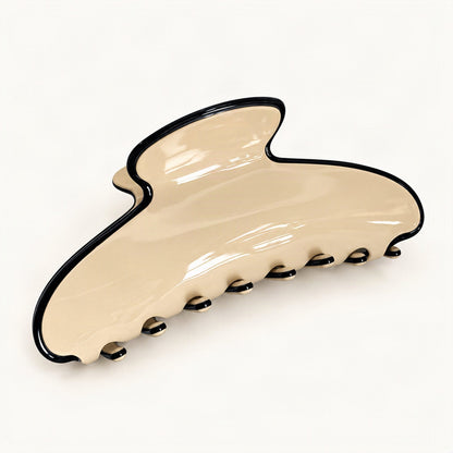 Cellulose Acetate Claw Clip with Contrasting Edge, 4.1 in in Cream & Black [FITINY Hair]