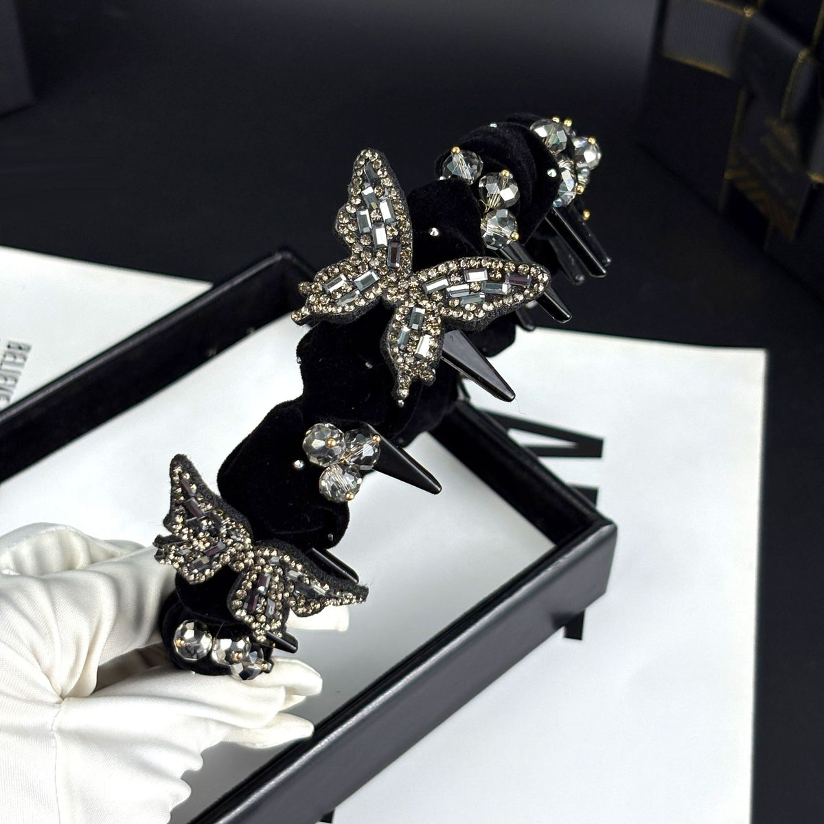 Velvet Headband with Rhinestone Butterfly, additional view 3