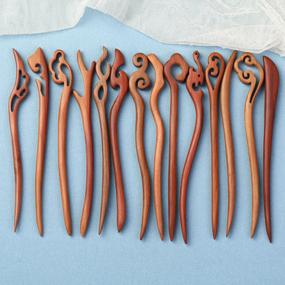 Carved Wood Hair Stick with Antler Design, additional view 3