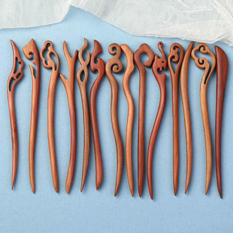 Carved Wood Hair Stick with Crescent Moon Design, additional view 3