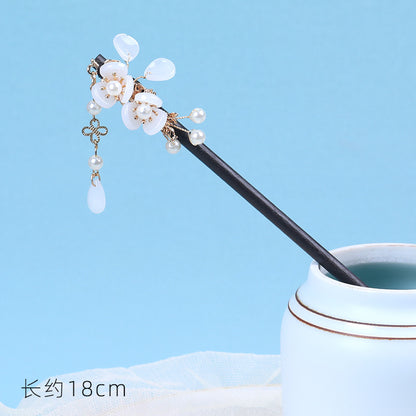 Double Blossom Wood Hair Stick with Dangle Chains, additional view 9