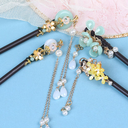 Begonia Blossom Wood Hair Stick with Charms, additional view 3