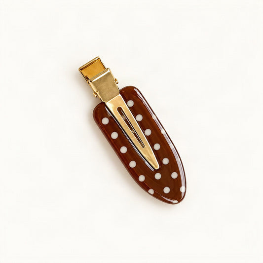 Polka Dot Acetate Snap Hair Clip, 6 cm in Chocolate & White [FITINY Hair]