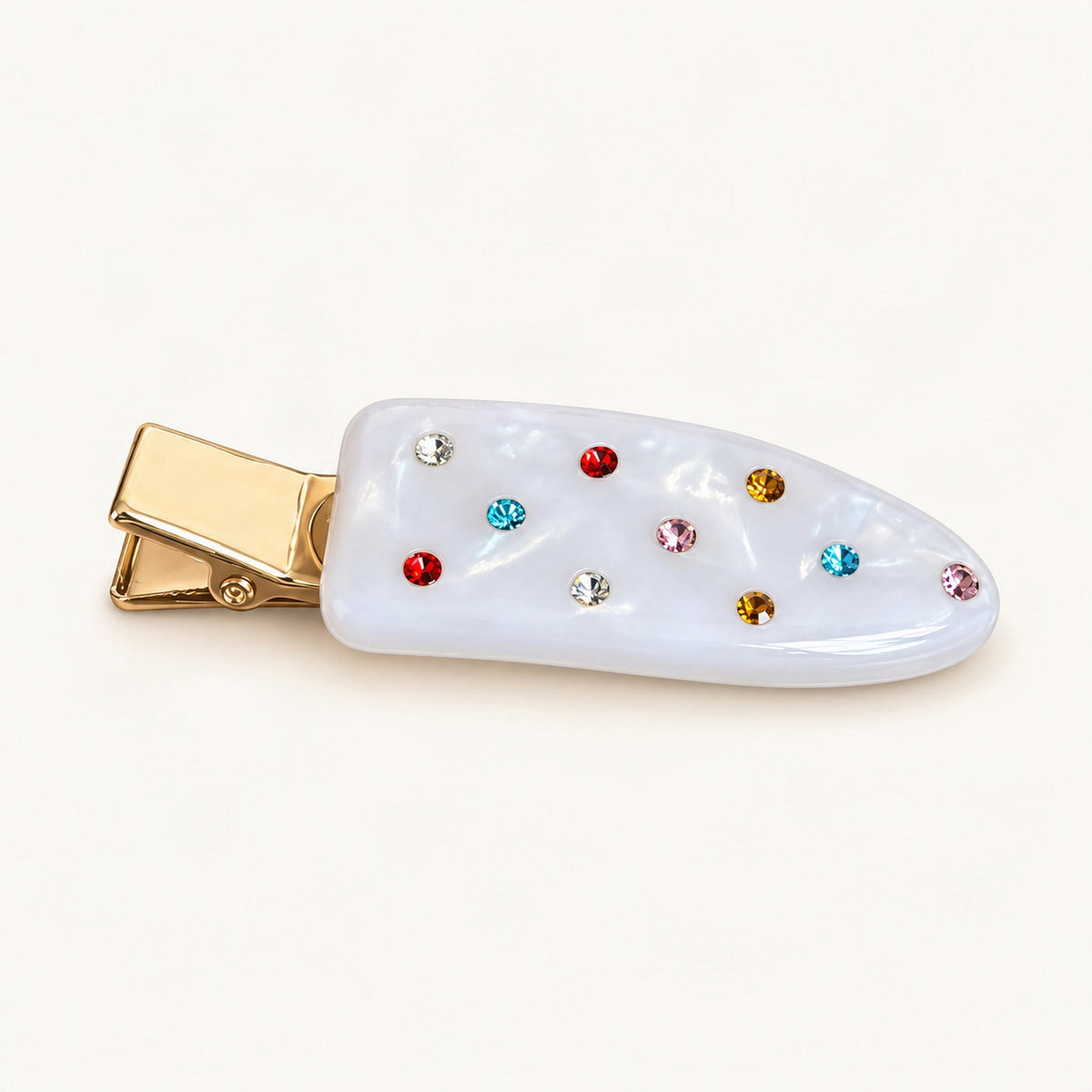 White 5.9 cm acetate side hair clip with rhinestone detail [FITINY Hair]