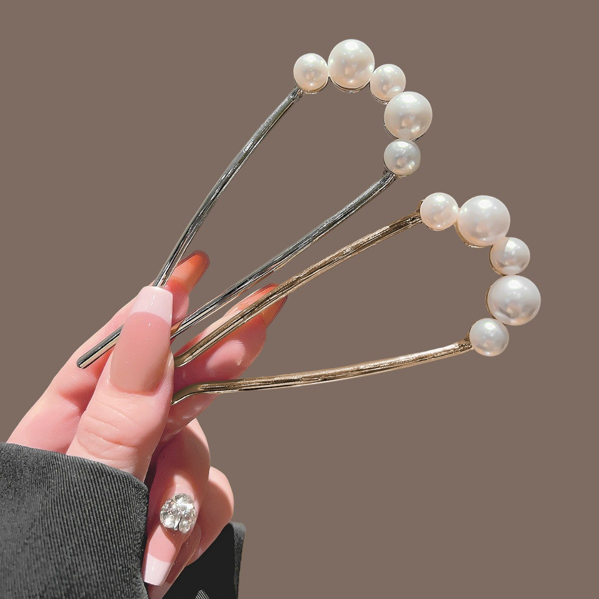 Five-Pearl Metal U-Pin Hair Stick, additional view 3