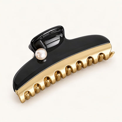 Acetate Claw Hair Clip with Faux Pearl Accent in Black [FITINY Hair]