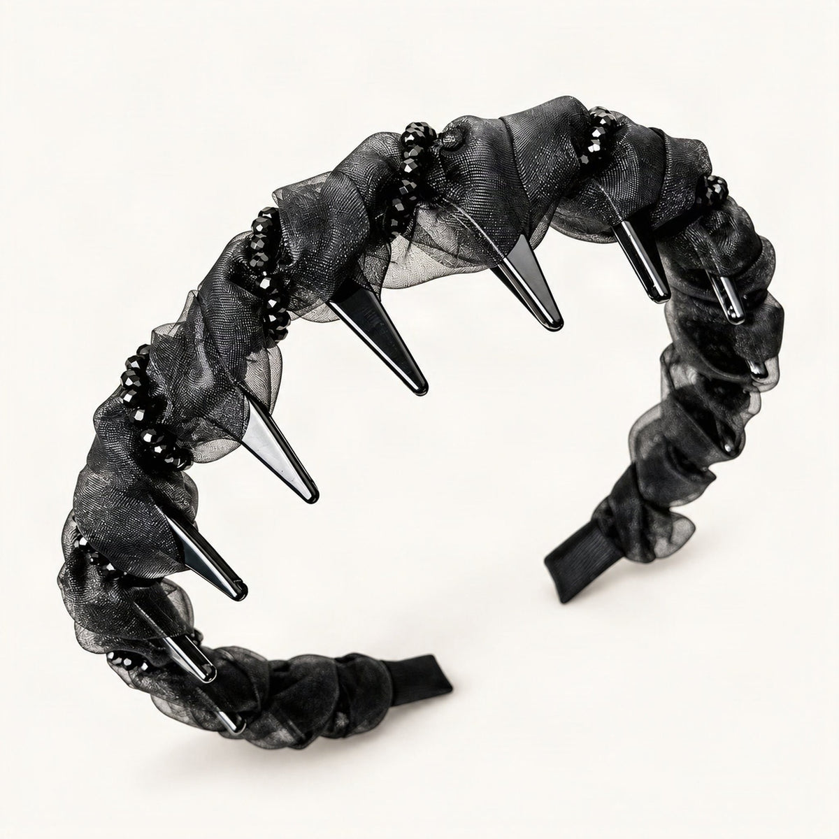 Black crystal mesh headband displayed from the front [FITINY Hair]