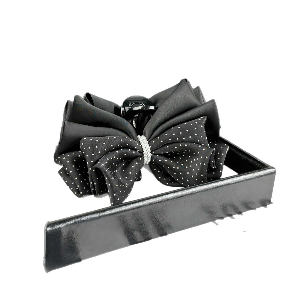 Polka Dot Bow Hair Claw Clip with Pearl Accent, additional view 5