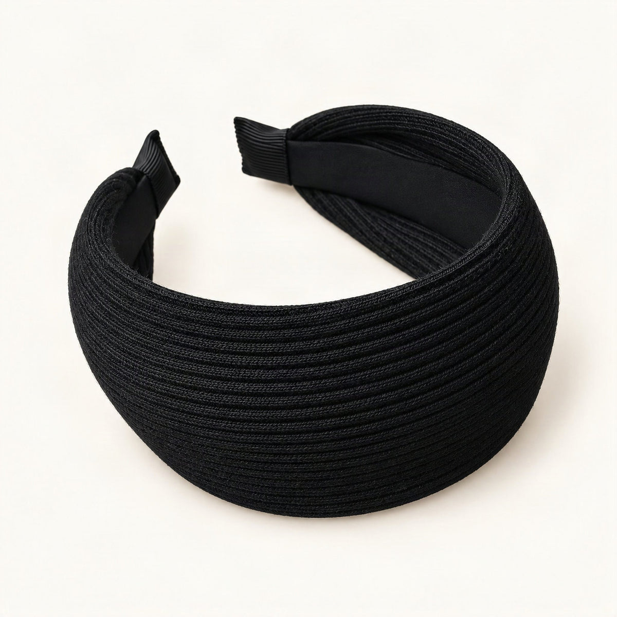 Wide Ribbed Nylon Knit Headband in Black [FITINY Hair]