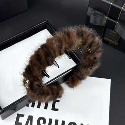 Faux Fur Headband with Toothed Lining, additional view 2