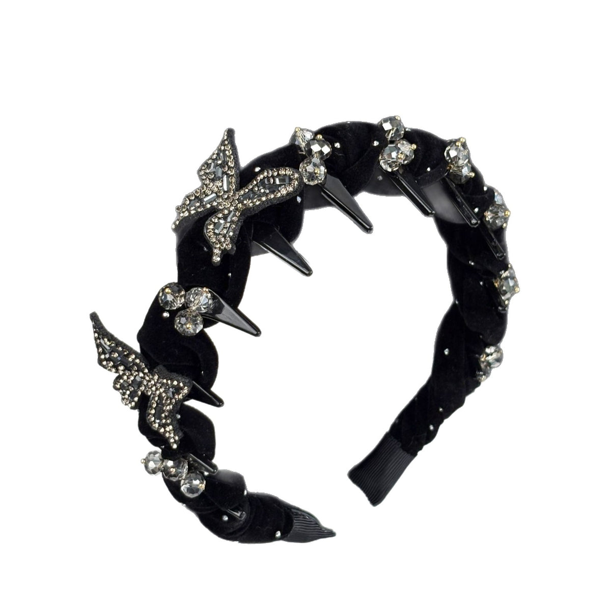 Velvet Headband with Rhinestone Butterfly, additional view 6
