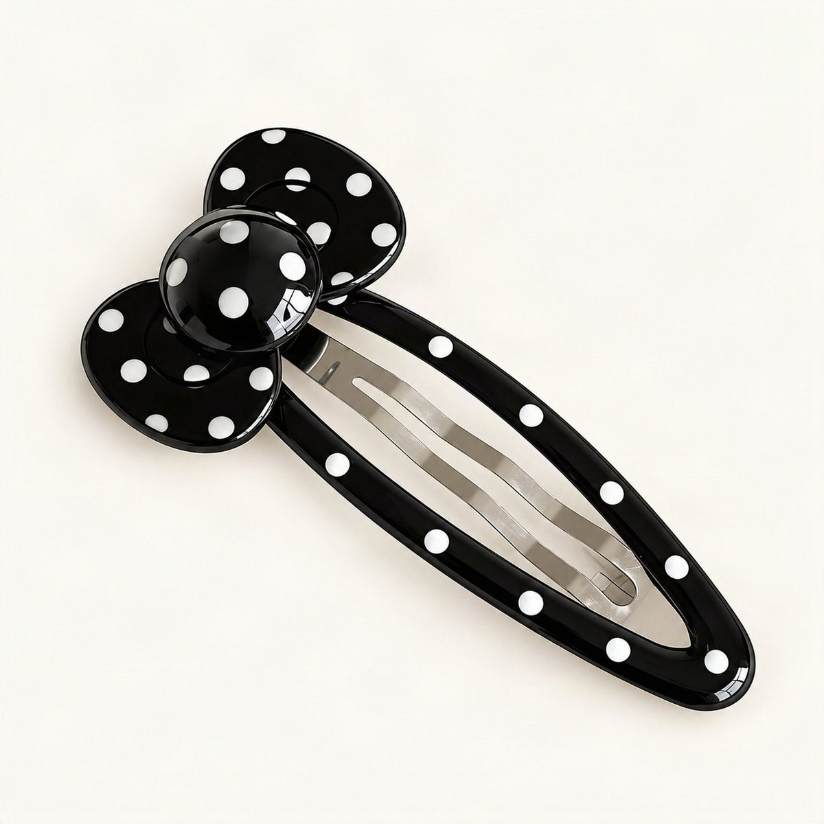 Cellulose Acetate 7.5 cm Polka Dot Hair Clip in Black Polka Dot, Curved [FITINY Hair]