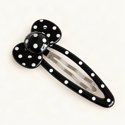 Cellulose Acetate 7.5 cm Polka Dot Hair Clip in Black Polka Dot, Curved [FITINY Hair]