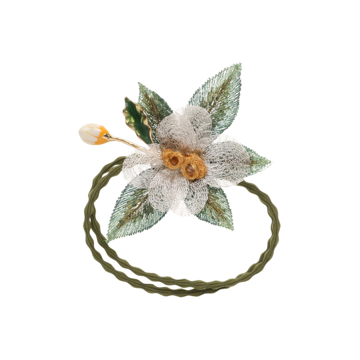 Rose Hair Clip with Embroidered Leaves, additional view 4
