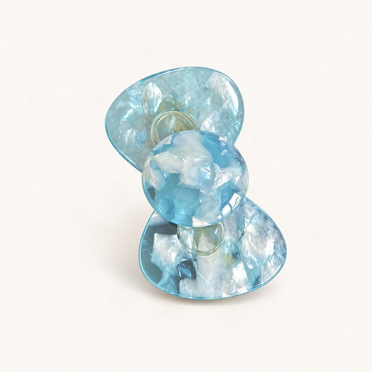Acetate Bow Side Hair Clip, 2.2 in in Blue Floral [FITINY Hair]
