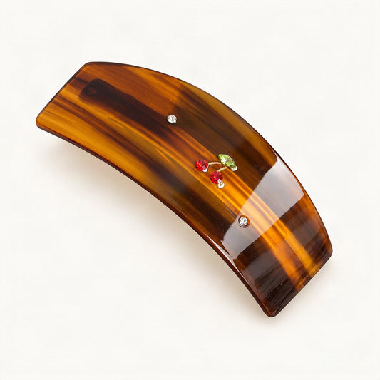 Cellulose Acetate 3.7 in Spring Hair Clip in Amber Stripe [FITINY Hair]
