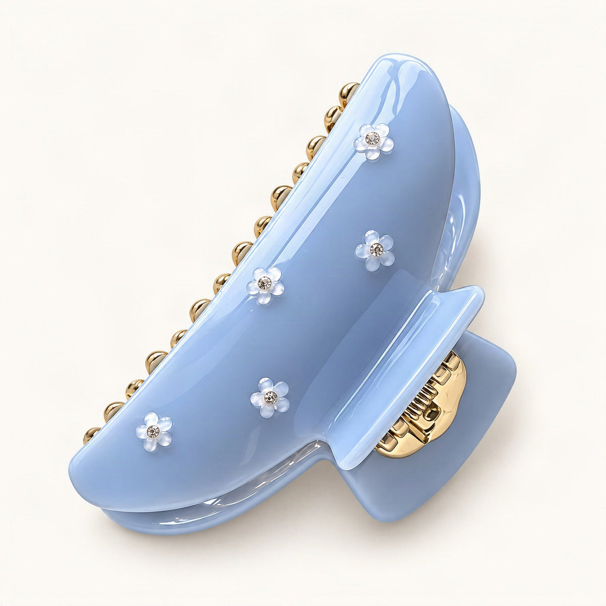 Cellulose Acetate Claw Clip with Rhinestone Floral Details in Light Blue [FITINY Hair]