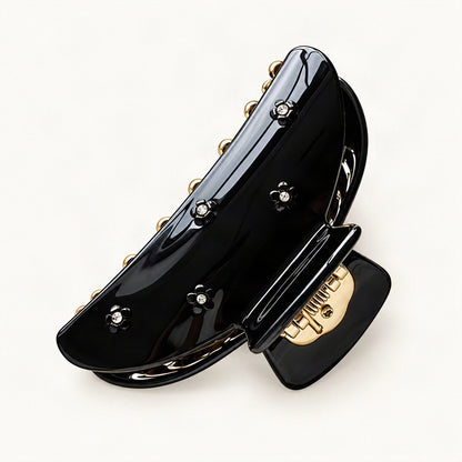 Cellulose Acetate Claw Clip with Rhinestone Floral Details in Black [FITINY Hair]