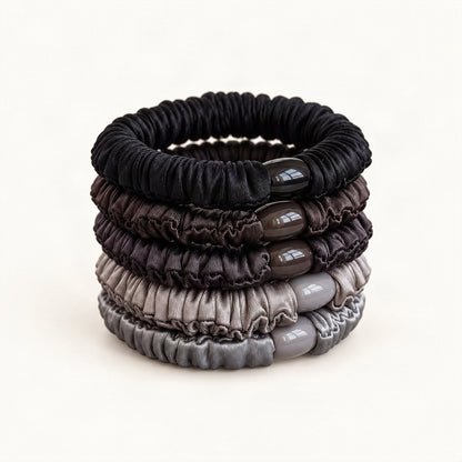 Fabric Hair Ties, High-Stretch Set of 5 in Black & Chocolate [FITINY Hair]