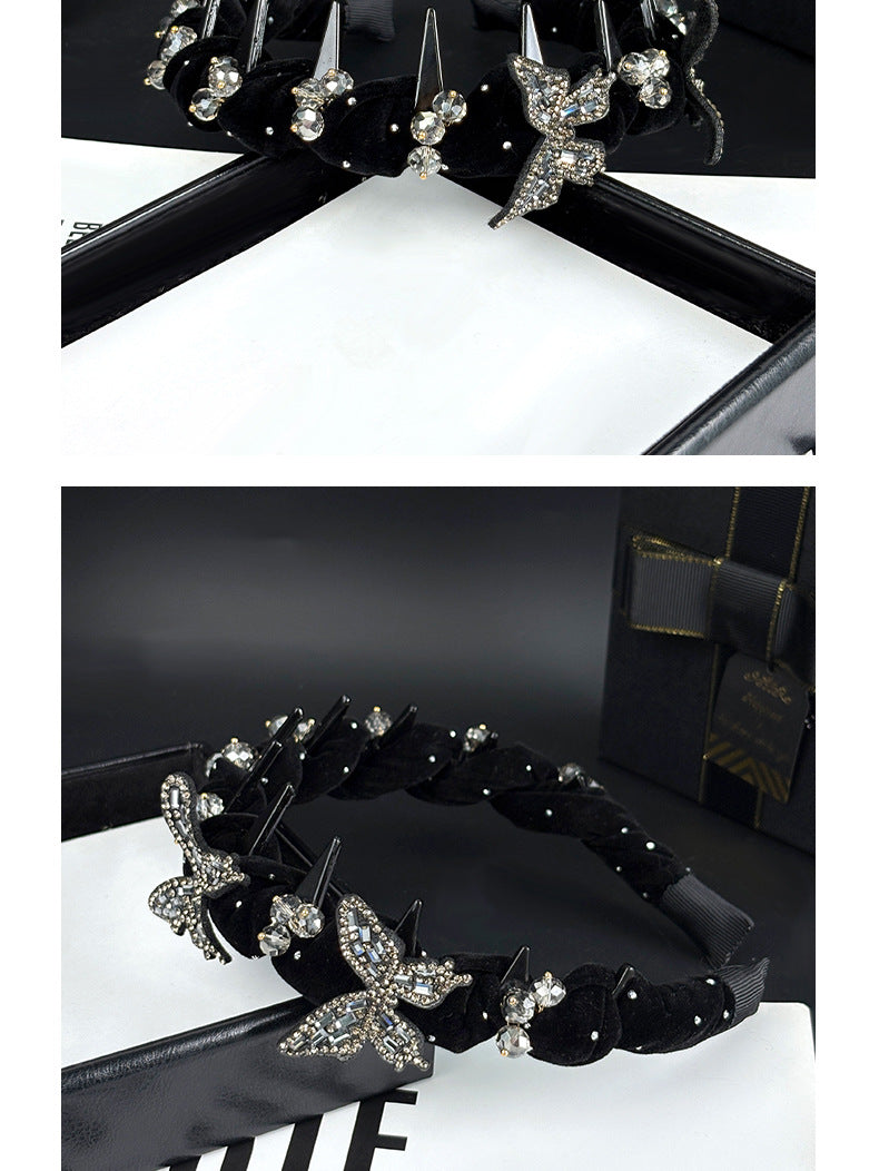 Velvet Headband with Rhinestone Butterfly, additional view 7