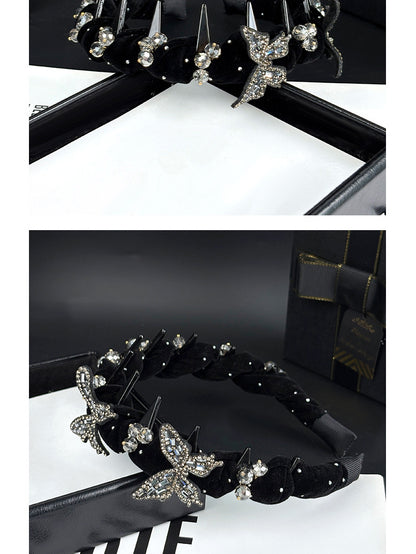 Velvet Headband with Rhinestone Butterfly, additional view 7