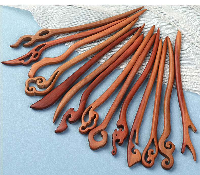 Carved Wood Hair Stick with Crescent Moon Design, additional view 7