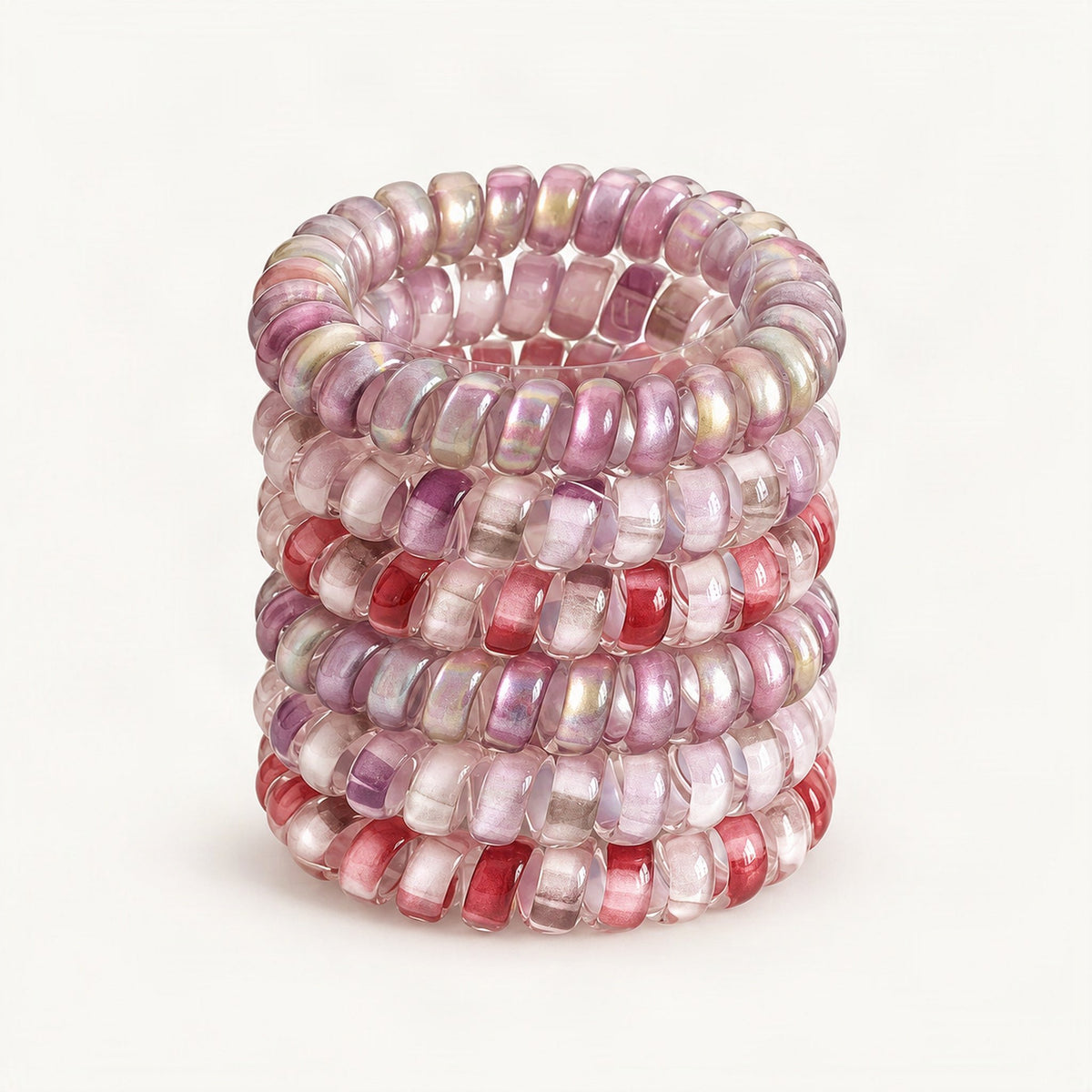 High-Stretch Coil Hair Ties, 5.5 cm in Pink & Red [FITINY Hair]
