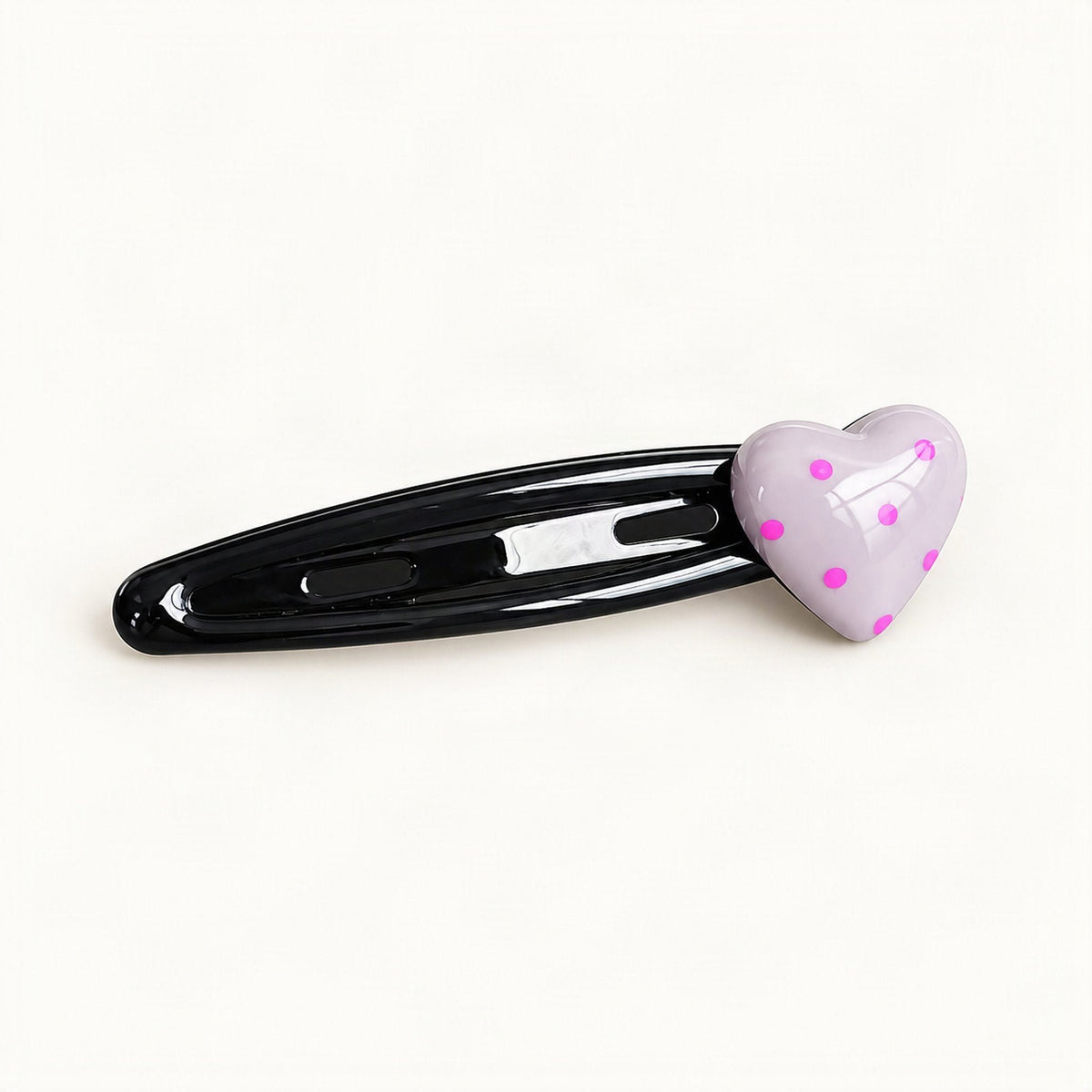 Cute Acetate Snap Clips with Flowers, Bows and Characters in Lilac Polka Dot, Heart [FITINY Hair]