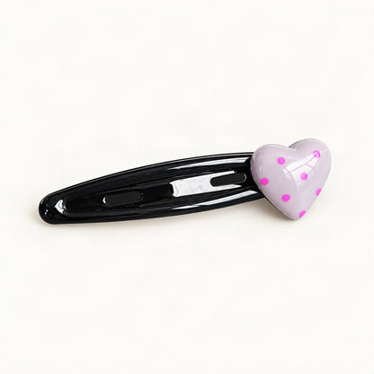 Cute Acetate Snap Clips with Flowers, Bows and Characters in Lilac Polka Dot, Heart [FITINY Hair]