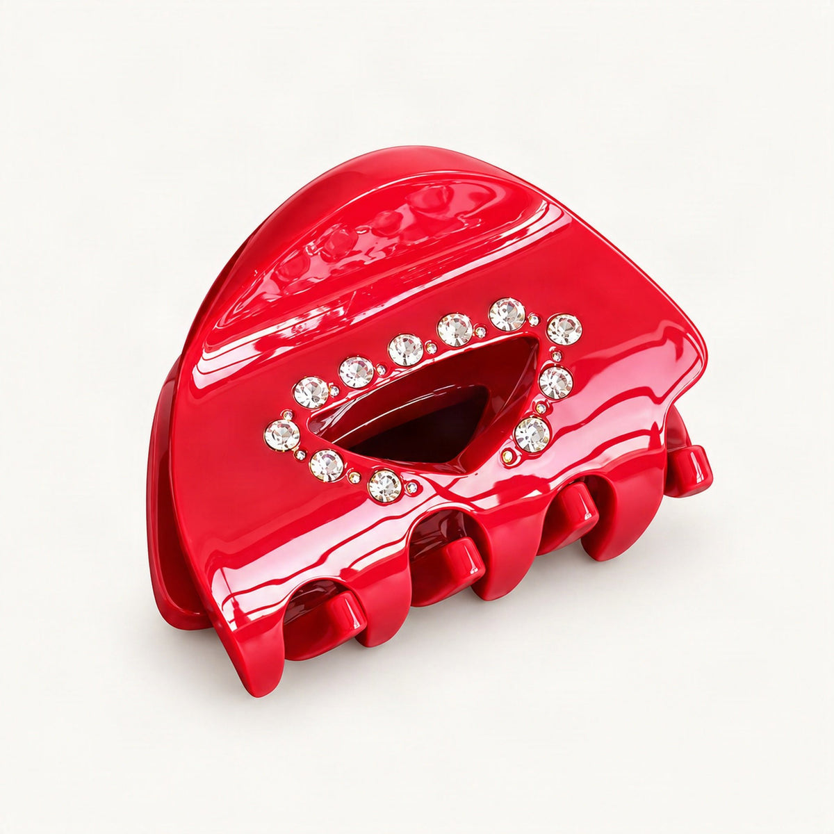 Small Cellulose Acetate Claw Clip with Rhinestone Detail in Red [FITINY Hair]