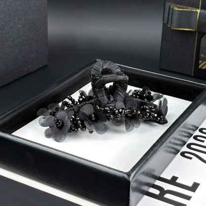 Large Crystal Flower Claw Clip in Black