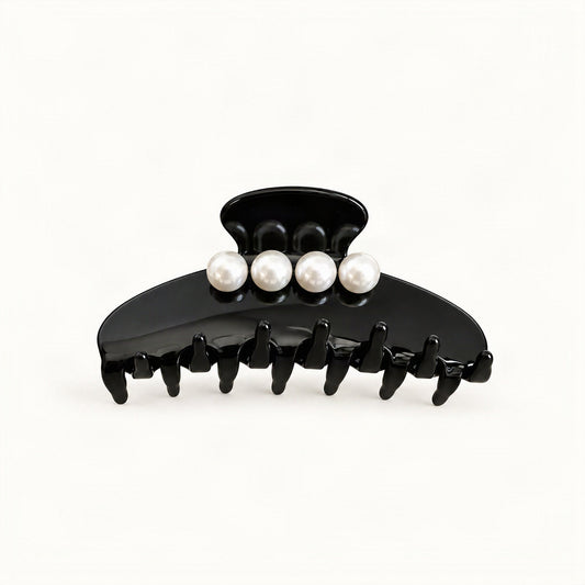 Large black cellulose acetate claw clip shown from the front [FITINY Hair]