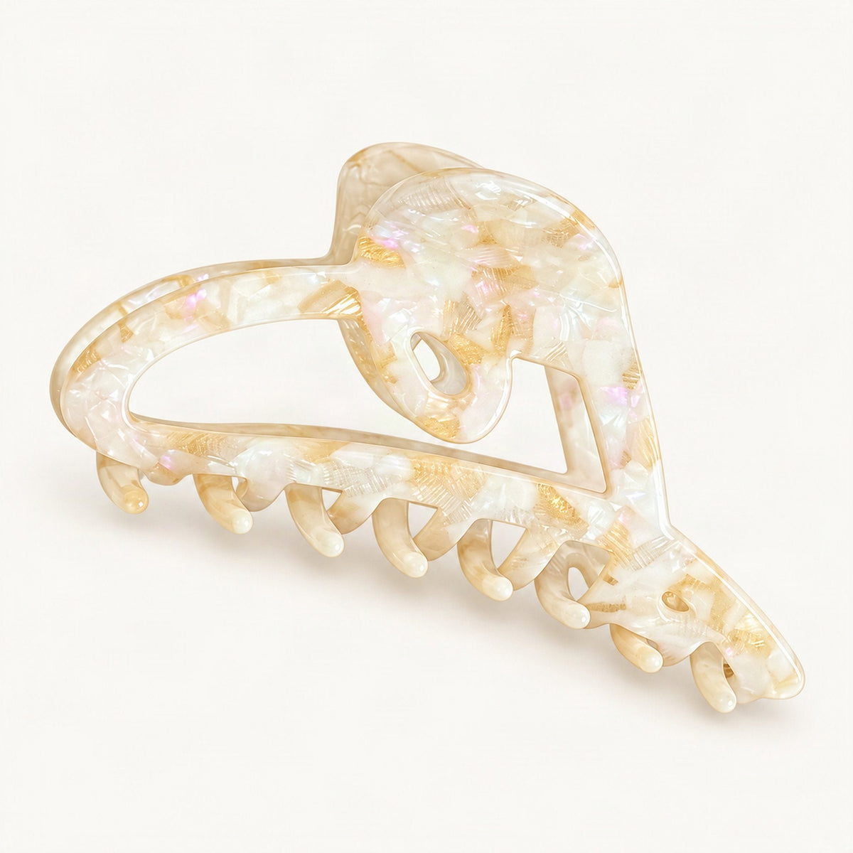 Acetate Heart Claw Clip, 4.5 in in Cream & Gold [FITINY Hair]