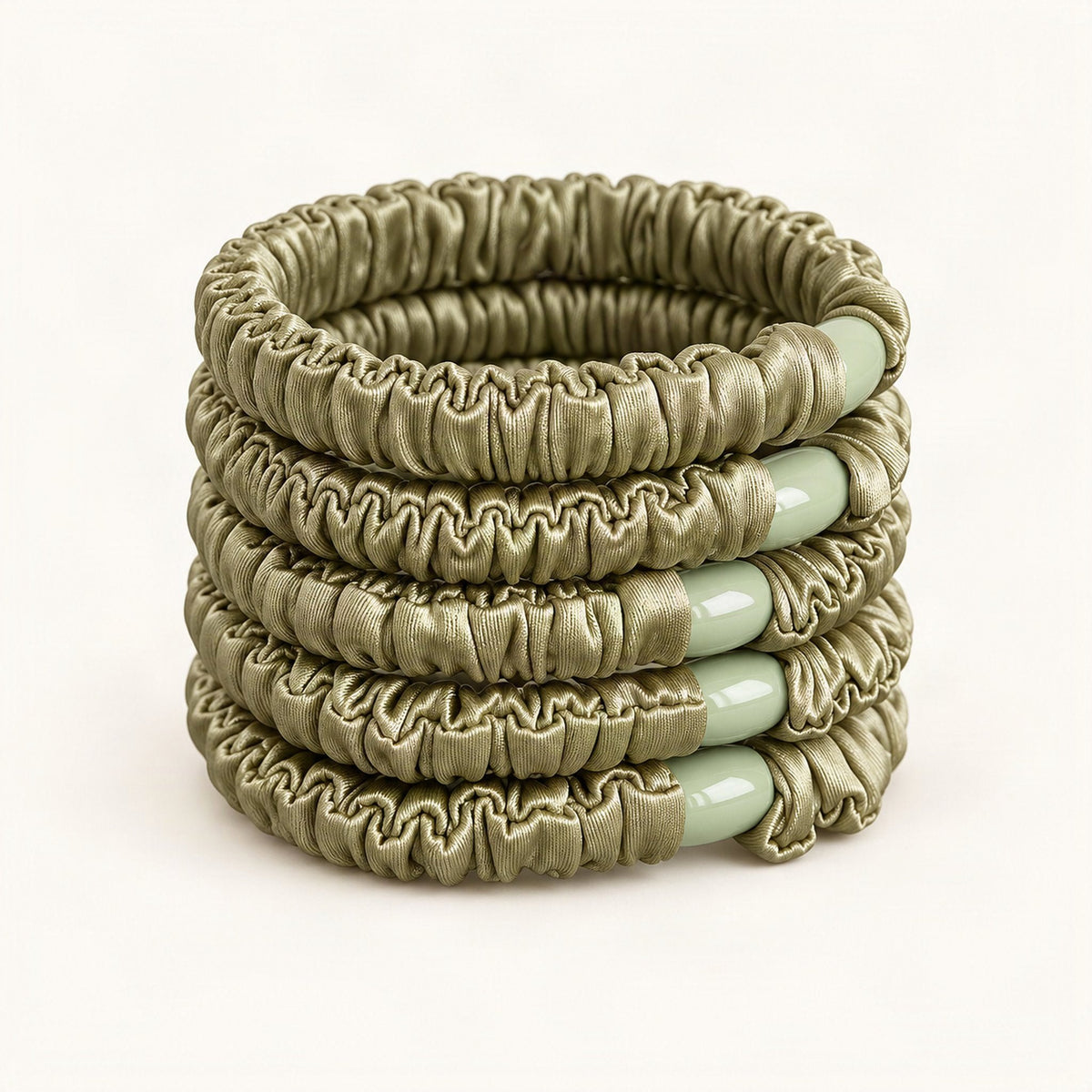 Fabric Hair Ties, High-Stretch Set of 5 in Green [FITINY Hair]