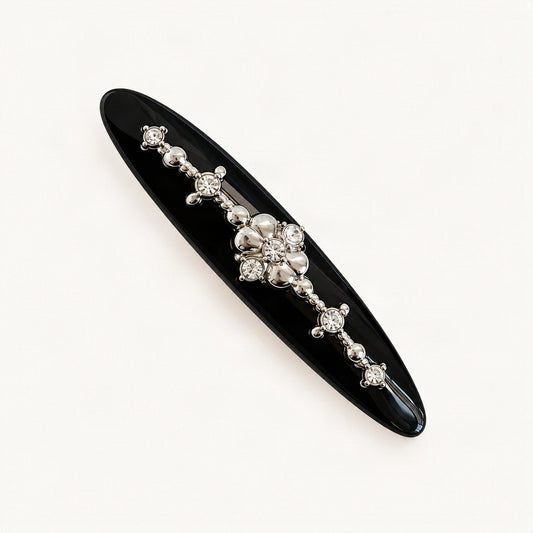 Acetate Side Hair Clip with Metal Detail, 7.5 cm in Black [FITINY Hair]