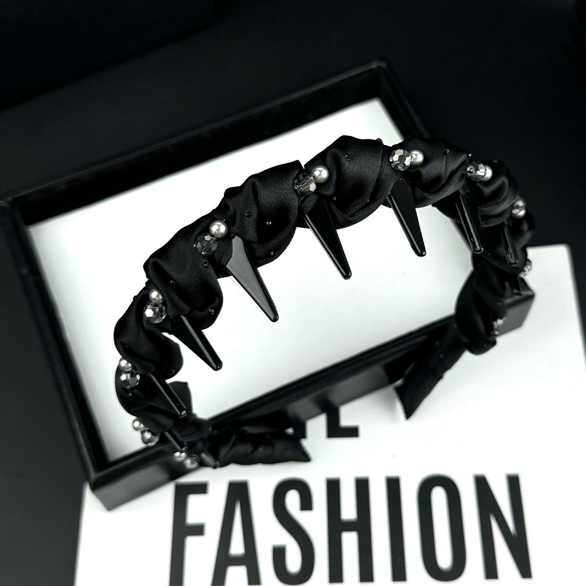 Satin Twist Headband with Pearl Rhinestone Accents, additional view 2