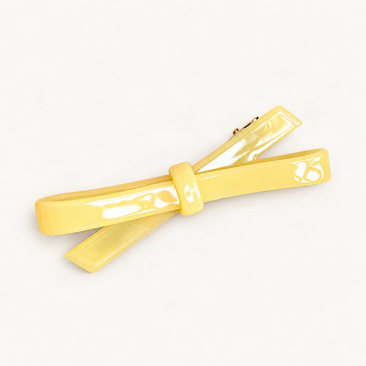 Cellulose Acetate Bow Side Hair Clip, 6.6 cm in Butter [FITINY Hair]