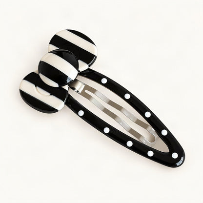 Cellulose Acetate 7.5 cm Polka Dot Hair Clip in Black Stripe, Curved [FITINY Hair]