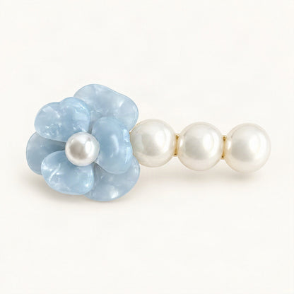 Acetate Side Hair Clip Camellia Faux Pearl in Light Blue [FITINY Hair]