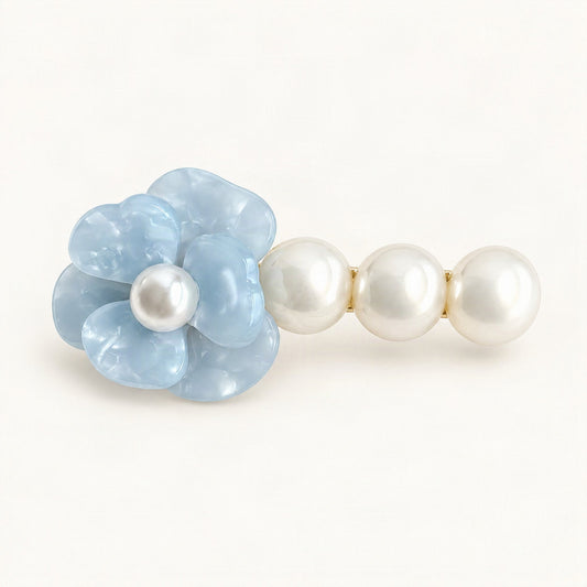 Acetate Side Hair Clip Camellia Faux Pearl in Light Blue [FITINY Hair]