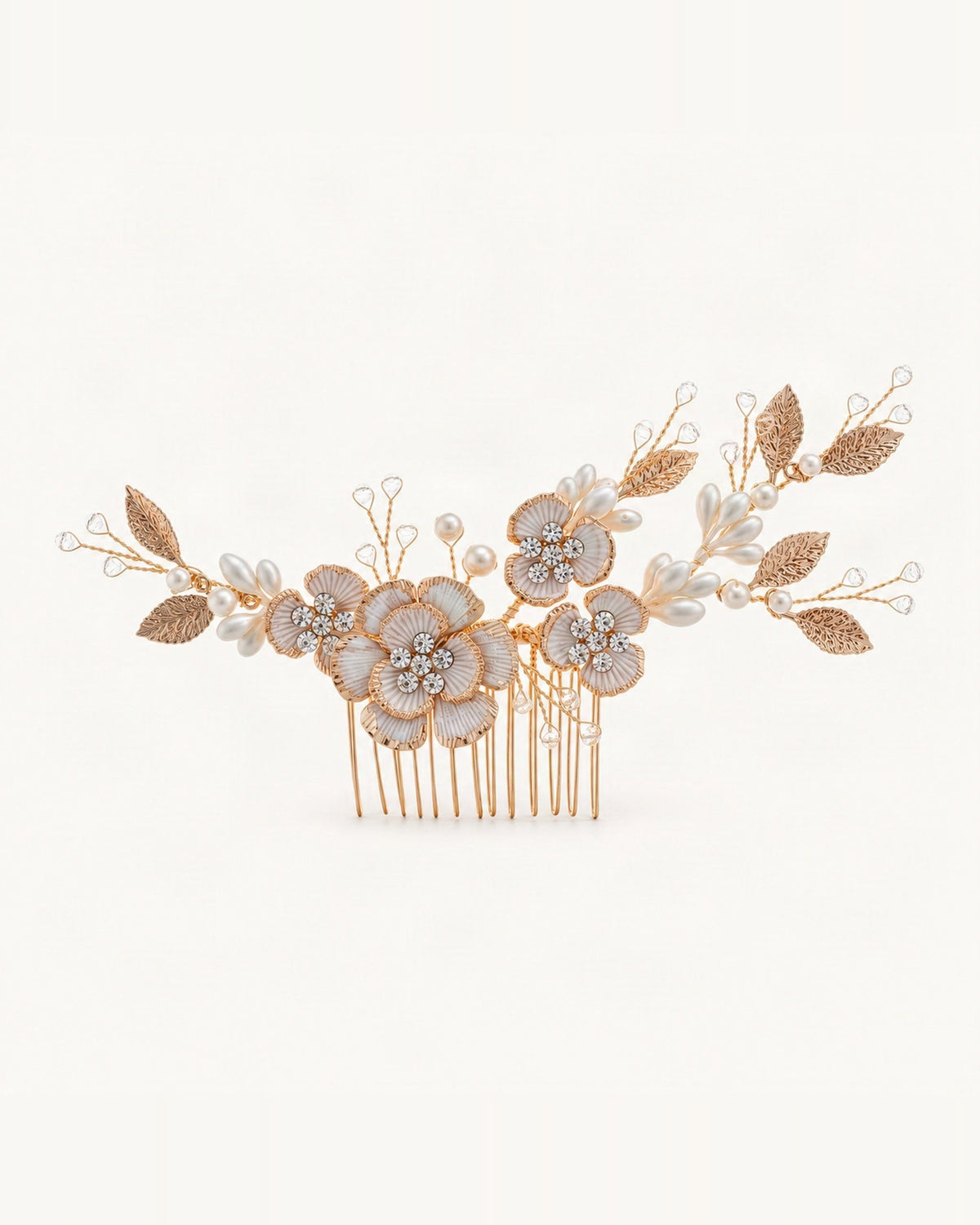 Faux Pearl Rhinestone Floral Bridal Hair Comb in Gold [FITINY Hair]